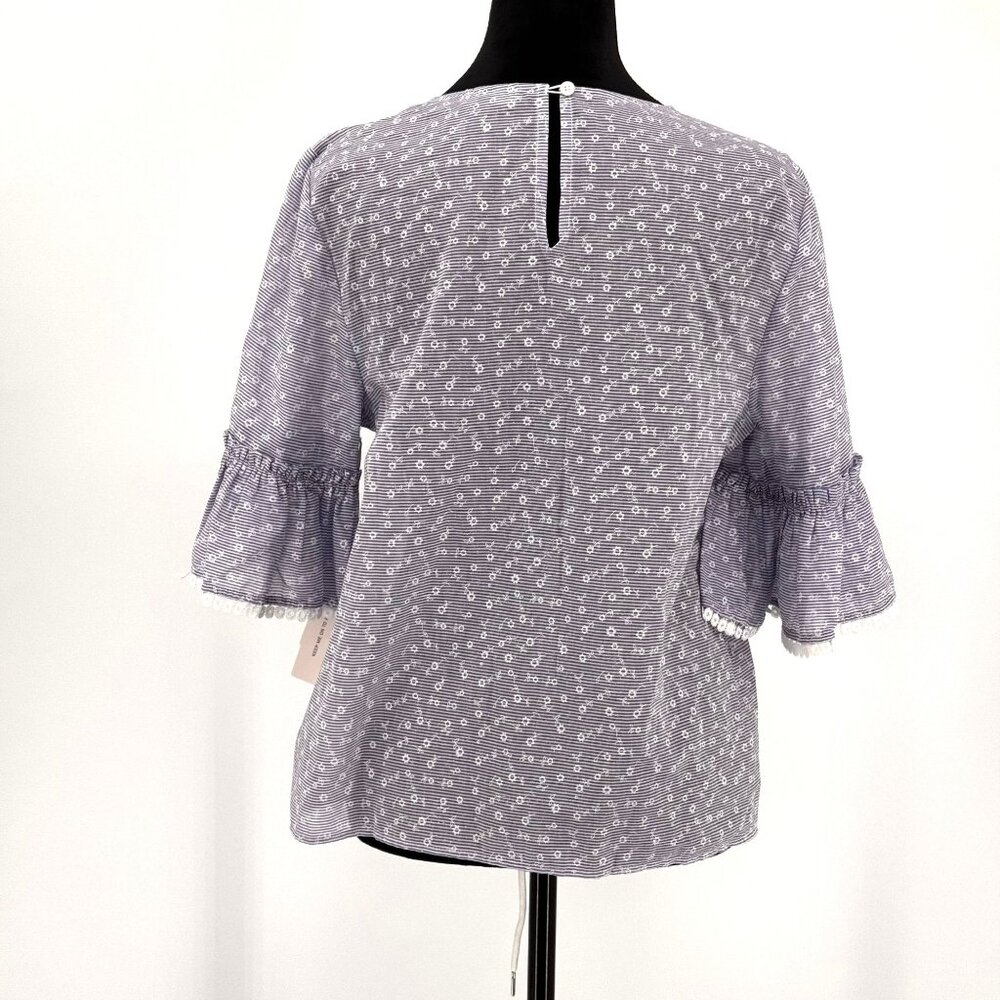 Court Rowe Cottagecore Top Bell Sleeve NEW Medium Floral Lace Striped‎ Regency - Picture 8 of 8